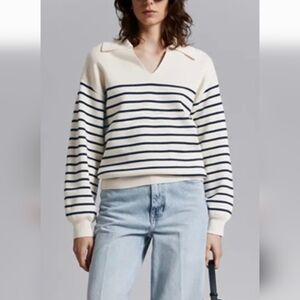 Women's Cream and Blue Striped Sweater